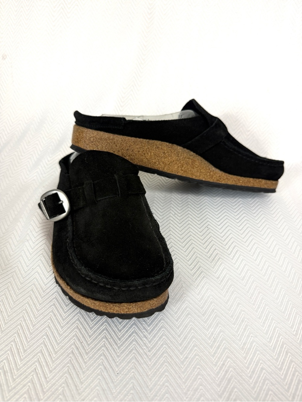 Birkenstock Black Suede Slip-On Clog with Cork Sole Size 8